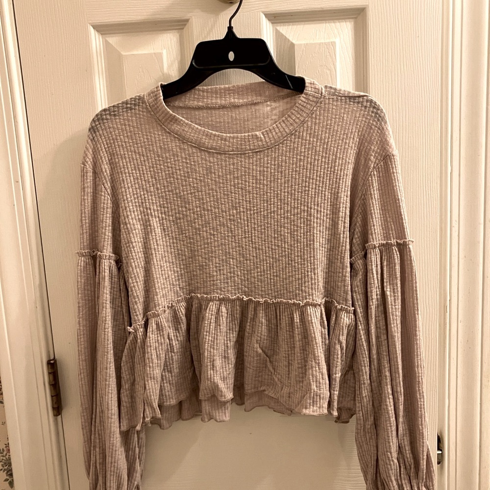 Altar'd State Pink Long Sleeve Babydoll Ruffle Top